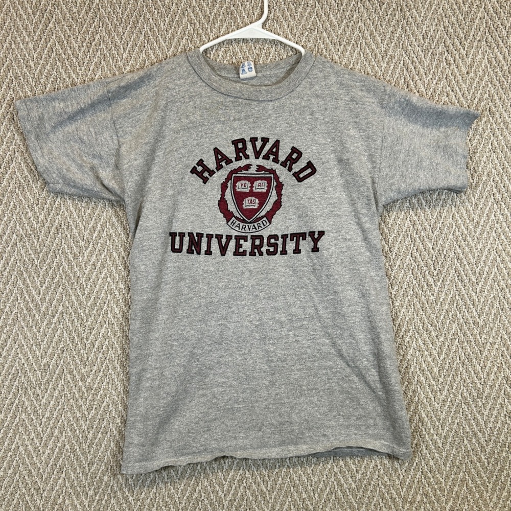 Vintage Champion T Shirt Mens Large Gray Harvard University Made in USA 80s 90s